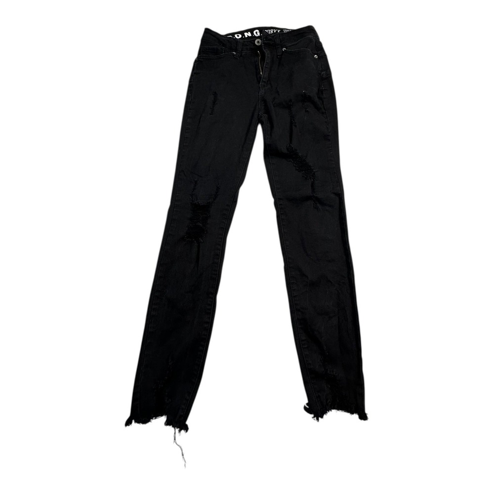 SONG Curvy High Rise‎ Skinny Ankle Jeans Black Distressed Ripped Raw Women 1/25